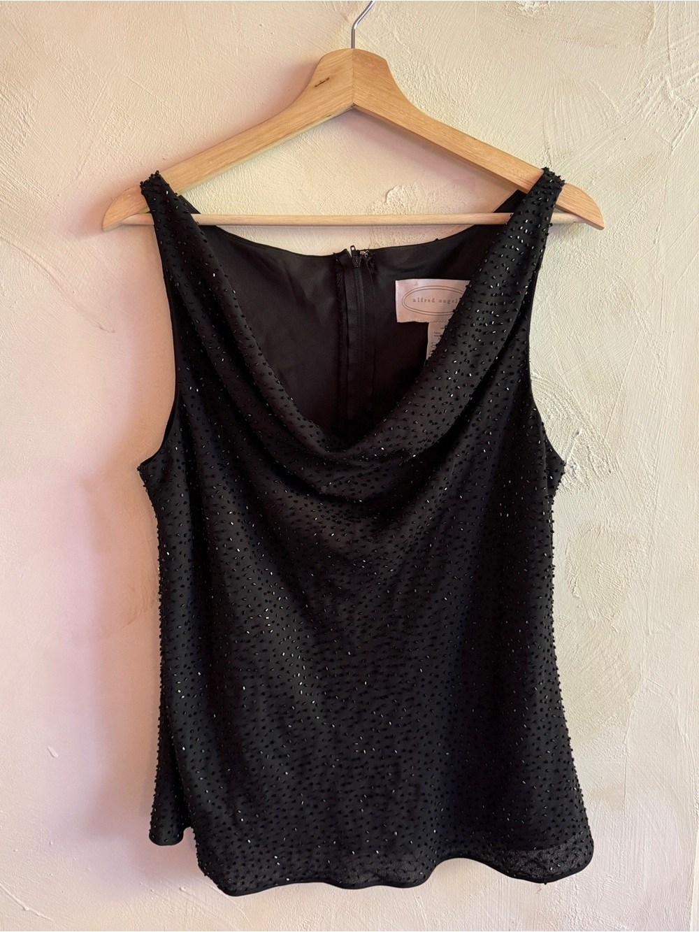 Alfred Angelo Black Beaded Cowl Neck Top Sleeveless Evening Y2K